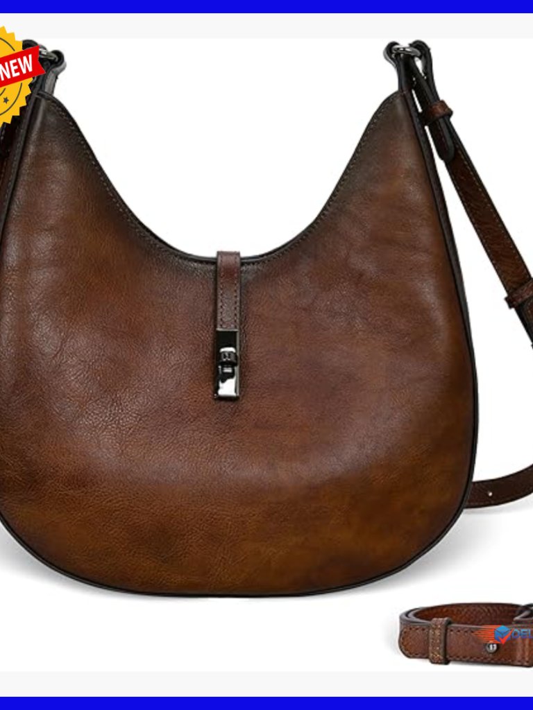 Medium Leather Crossbody Hobo Bag With Adjustable Strap, Secure Closure